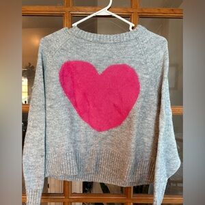 Old Navy cropped cozy sweater with pink furry heart